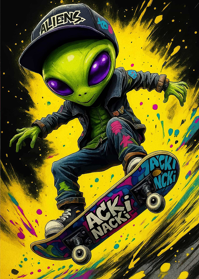 Cool Alien Skater Boy Illustration