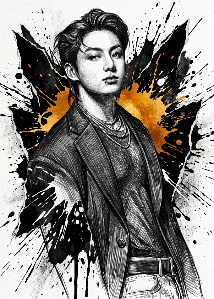 Jungkook BTS Ink Splatter Portrait