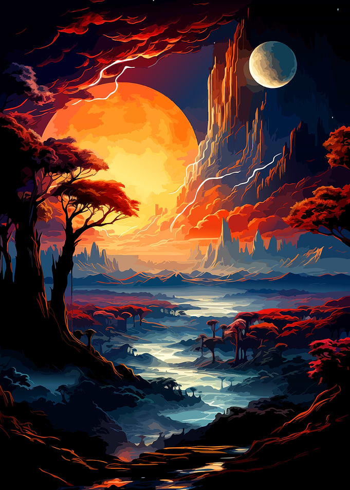 Surreal Alien Landscape at Sunset