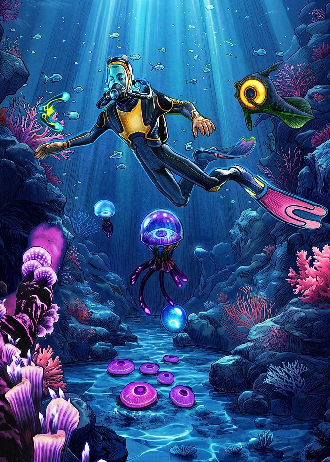 Subnautica Diver Exploring Alien Ocean