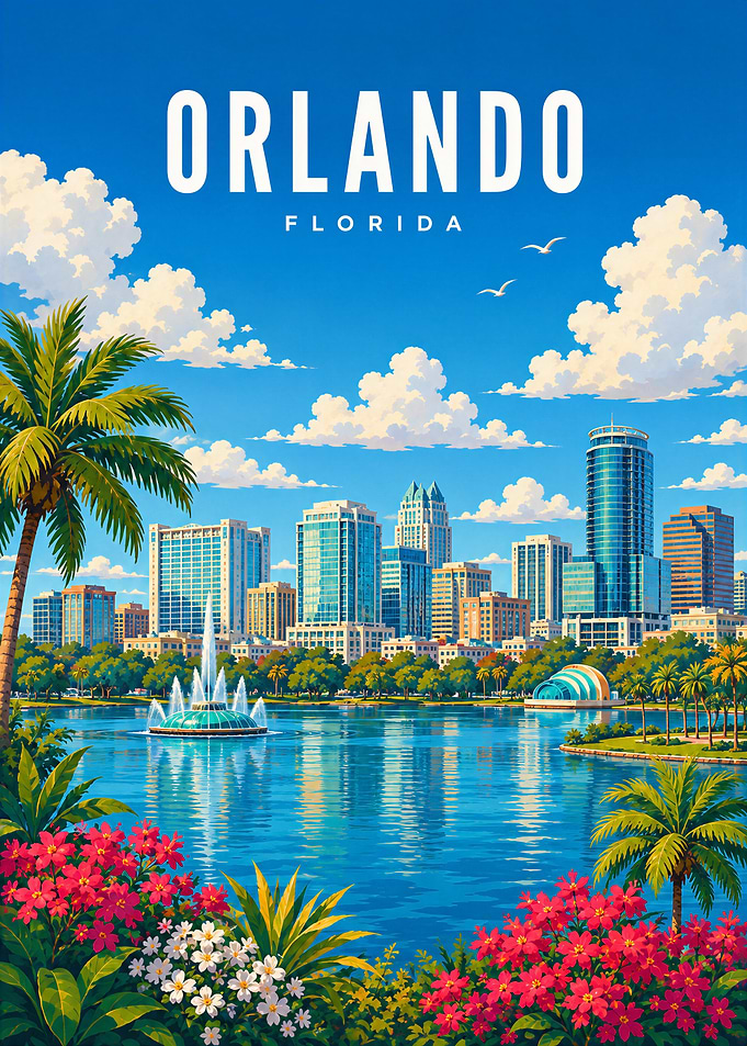Orlando Florida Cityscape Travel Poster
