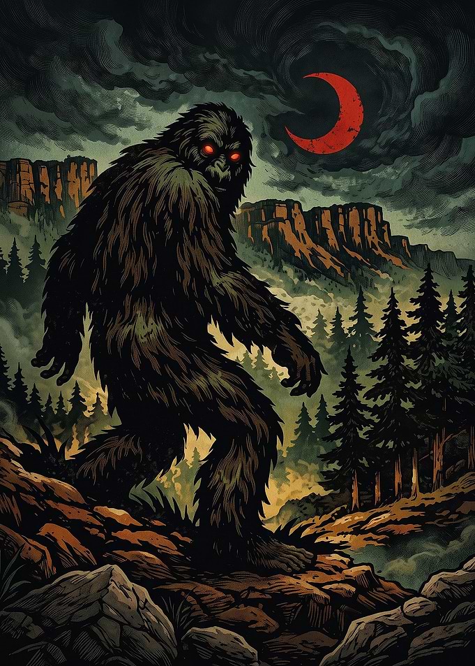 Bigfoot Under a Red Moon