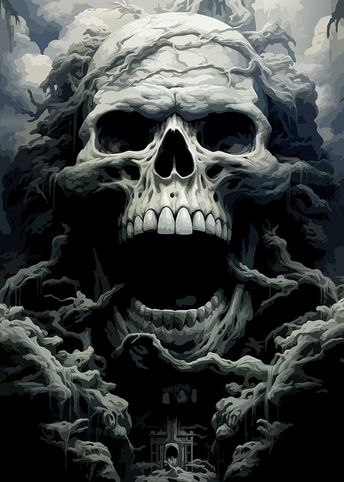 Ominous Giant Skull and Dark Landscape