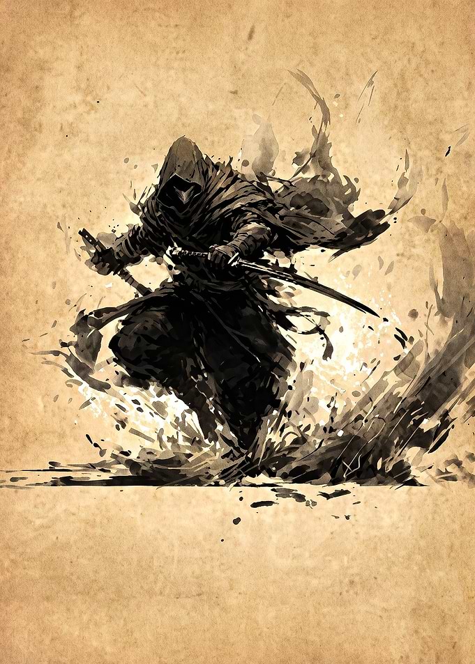 Ink Wash Style Ninja Warrior