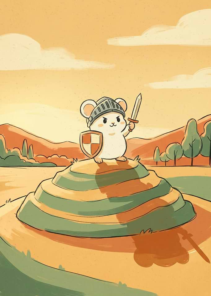 Cute Hamster Knight Standing on Hill