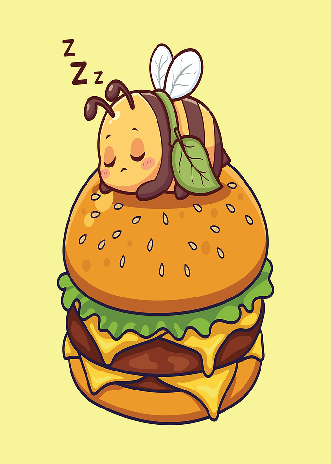 Cute Bee Sleeping on a Burger