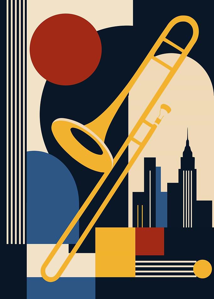 Abstract Jazz Trombone Cityscape Poster