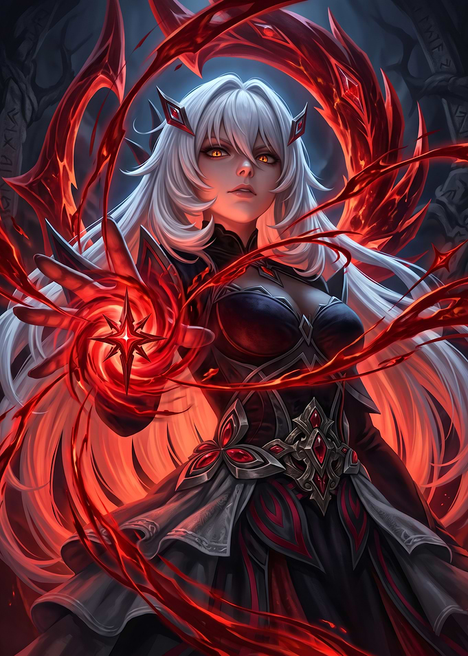 Sorceress Casting Red Magic Spell