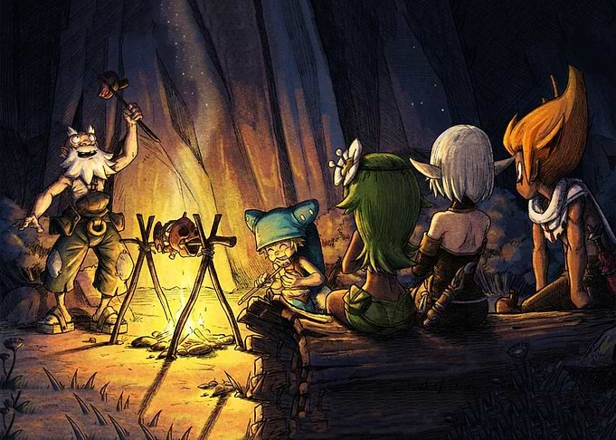Wakfu Characters Camping by Campfire
