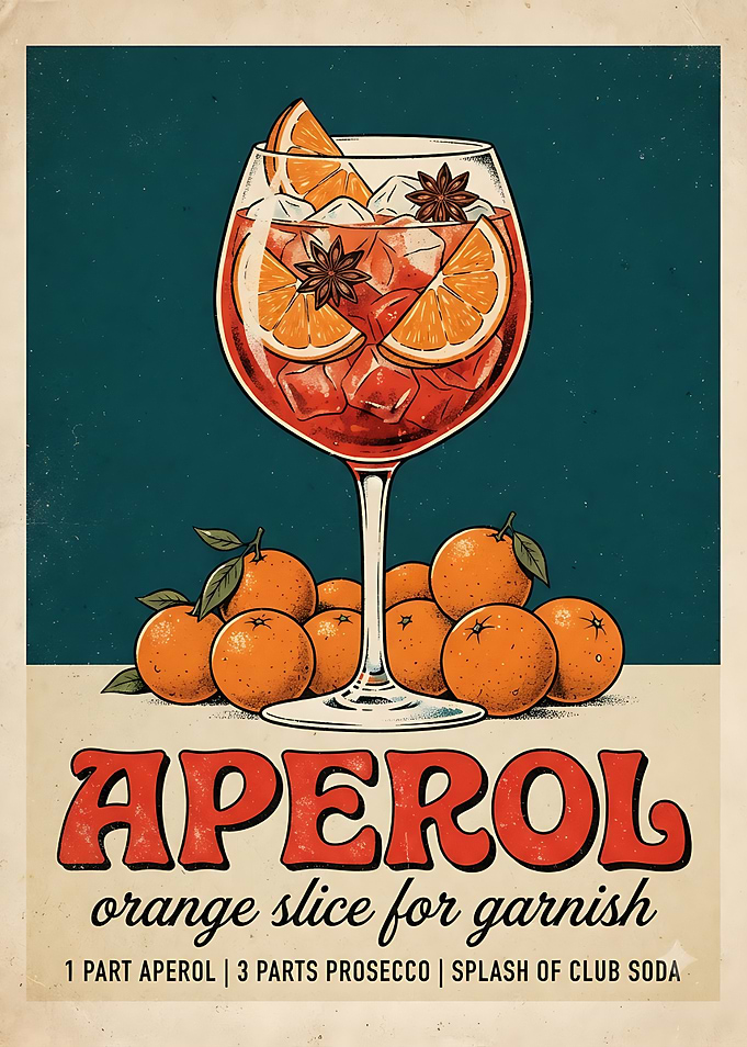 Vintage Aperol Spritz Cocktail Poster