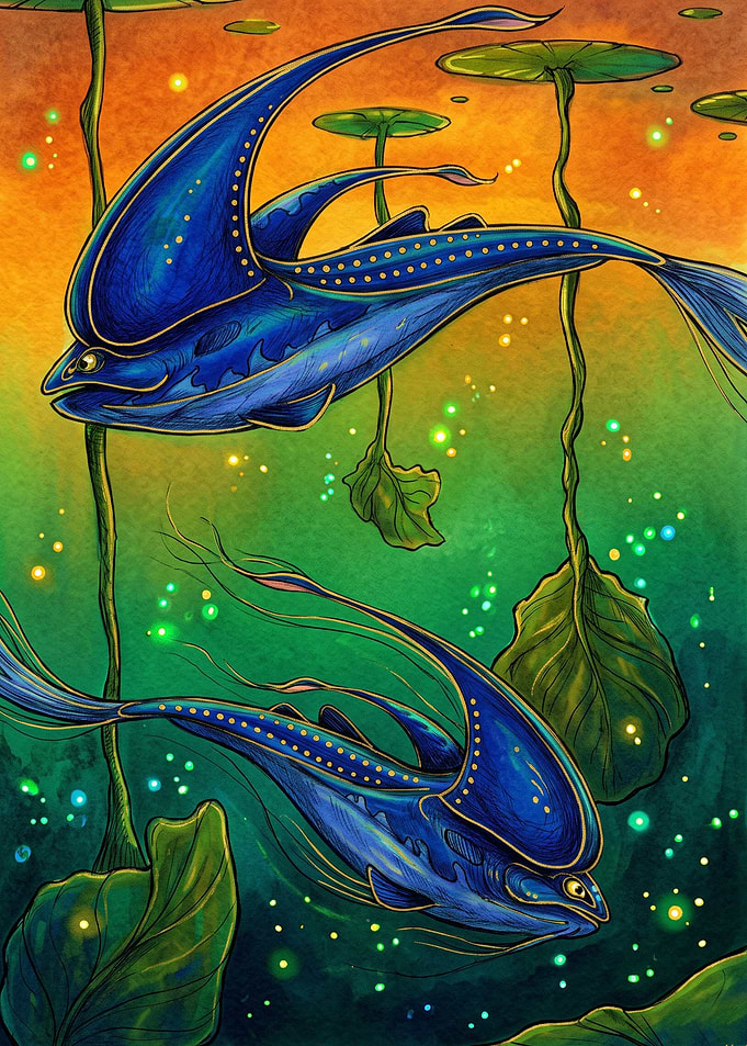 Bioluminescent Fantasy Fish in Pond Subnautica