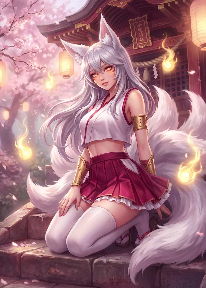 Kitsune Girl at Japanese Shrine