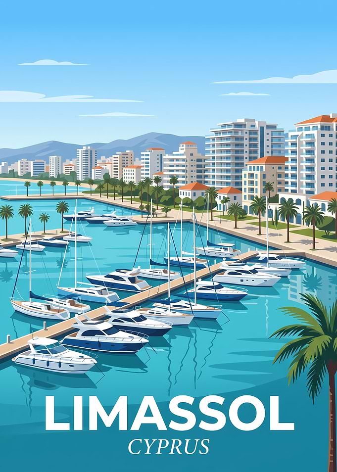 Limassol Cyprus Marina Travel Poster