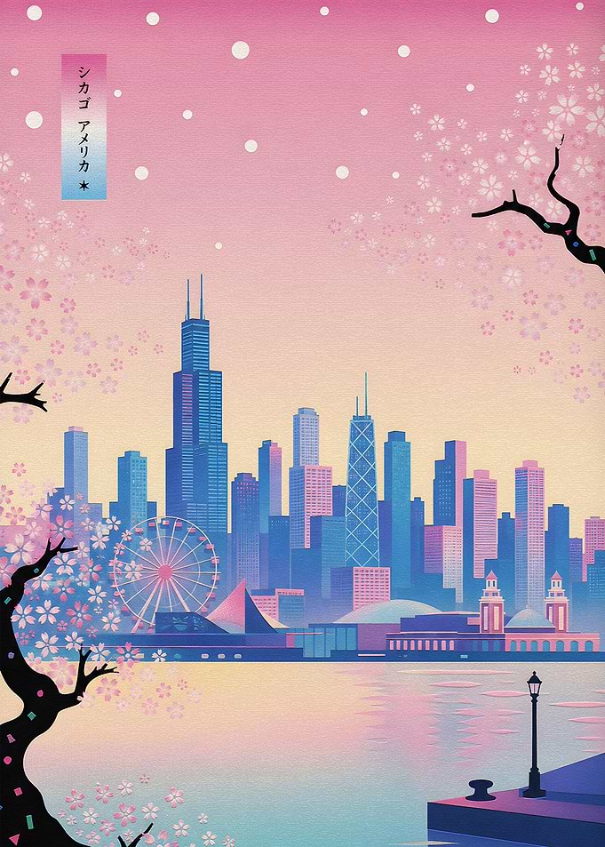 Chicago Skyline with Cherry Blossoms