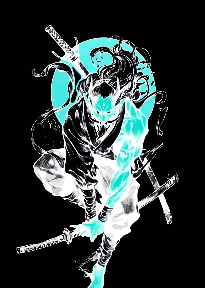 Neon Oni Samurai Warrior Illustration