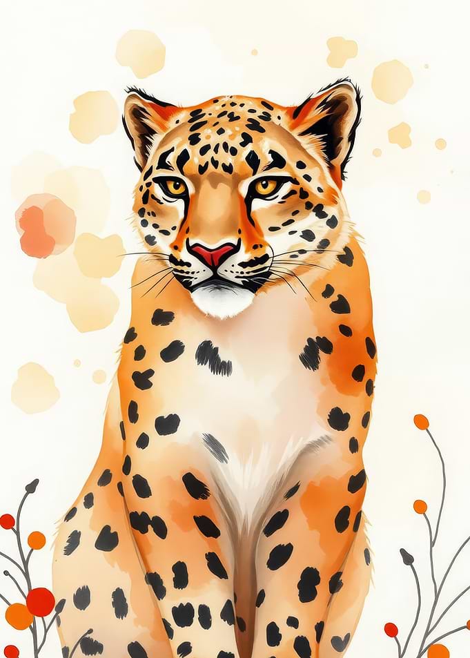 Watercolor Leopard Portrait Illustration