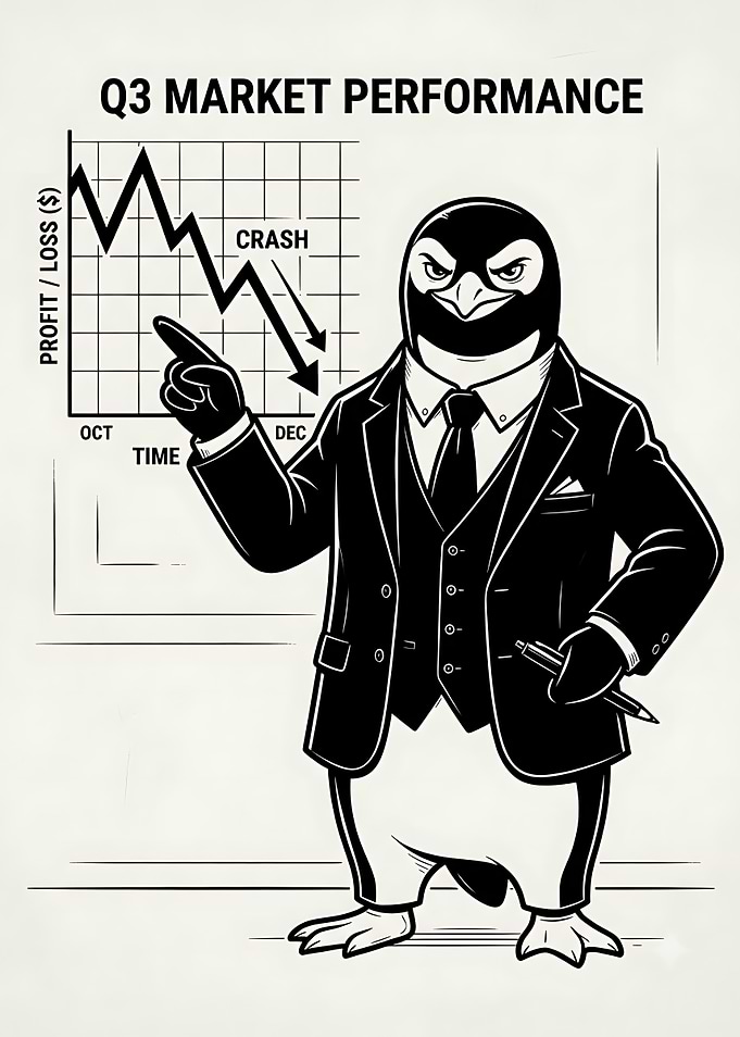 Business Penguin Presenting Market Crash