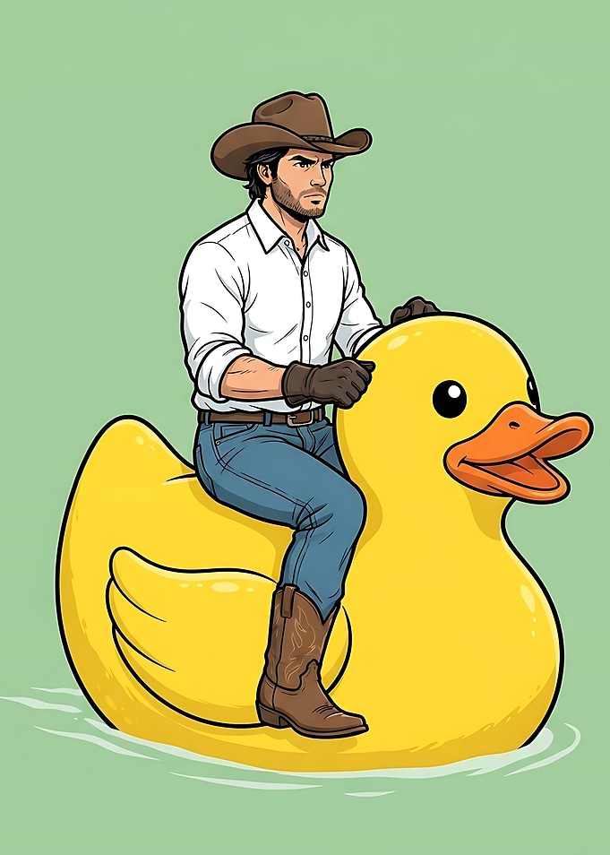 Cowboy Riding a Giant Rubber Duck
