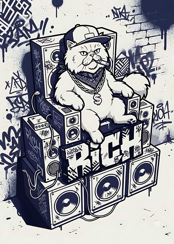 Gangster Cat Sitting on Speakers