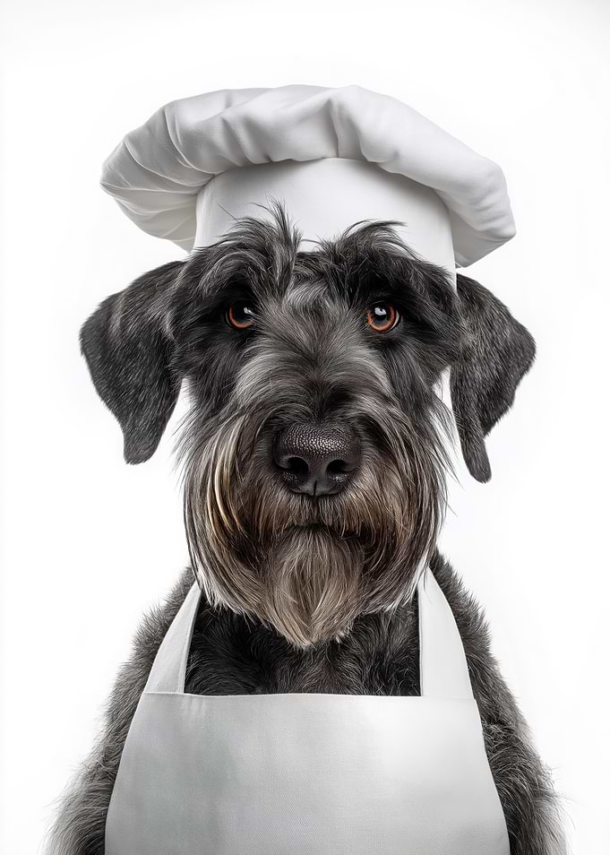 Schnauzer Dog Dressed as a Chef