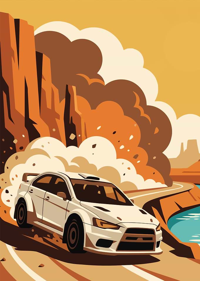 Rally Car Drifting Through Desert