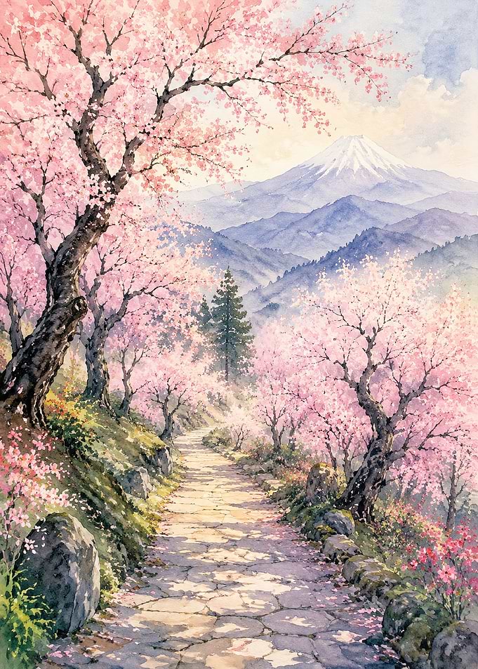Cherry Blossom Path to Mount Fuji