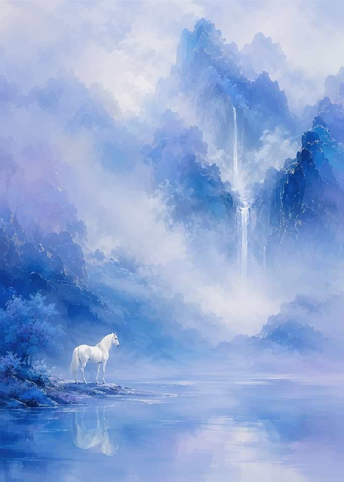 White Horse in Misty Mountains