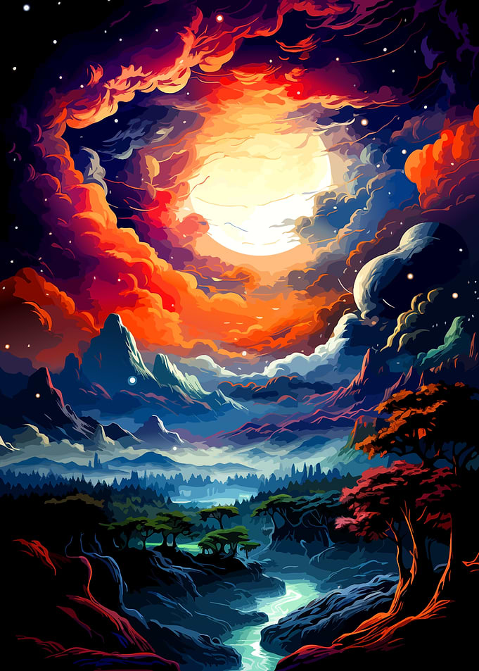 Vibrant Surreal Mountain Landscape
