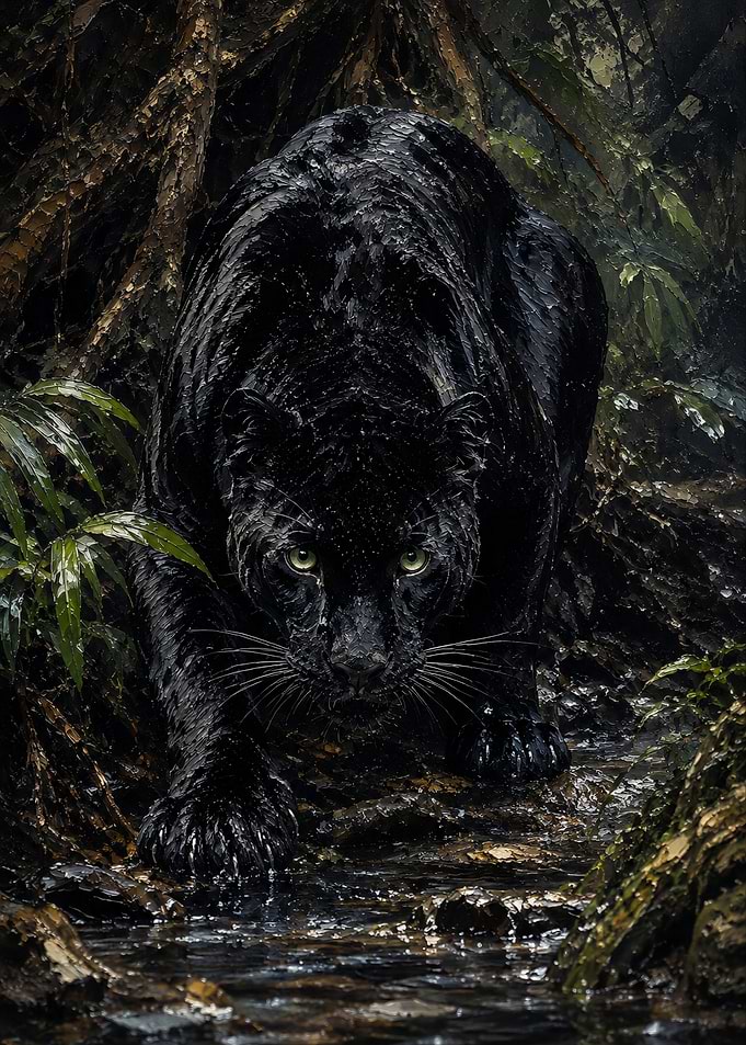 Stalking Black Panther in Jungle