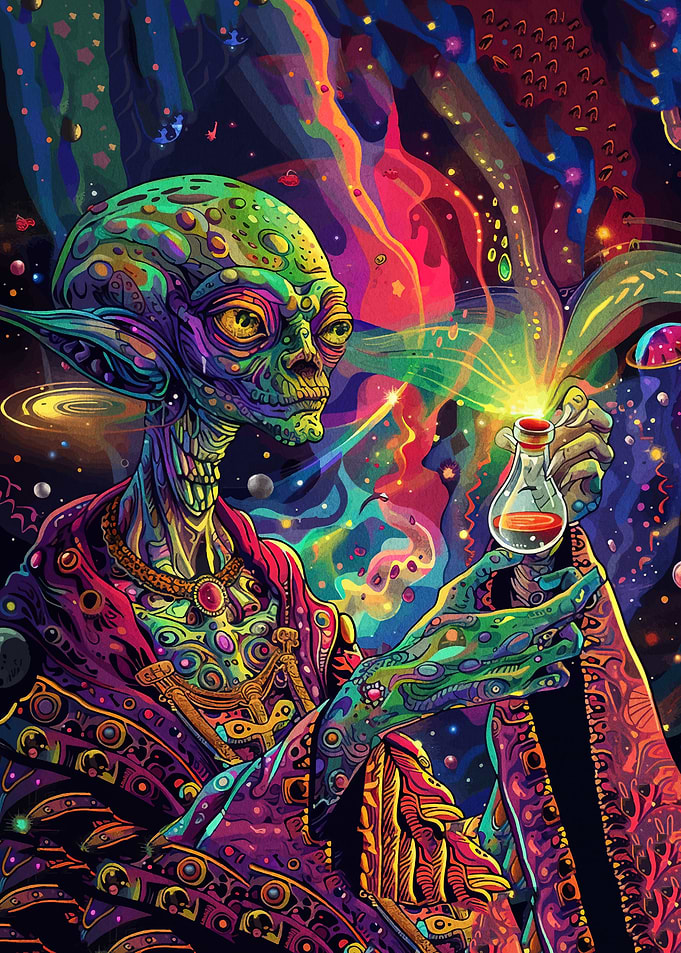 Psychedelic Alien Alchemist in Space