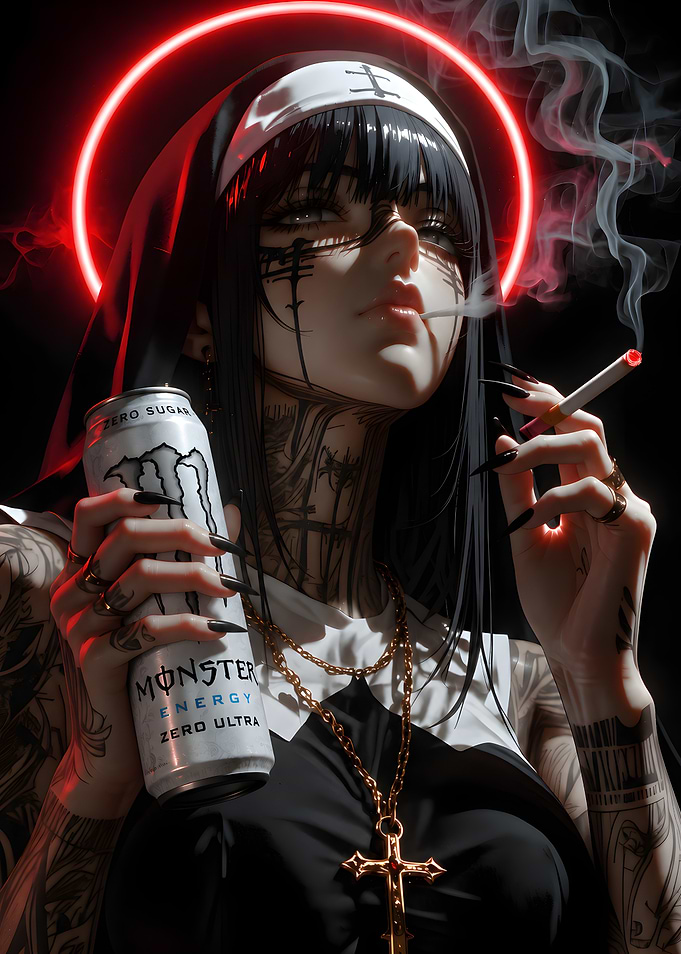 Edgy Nun with Monster Energy Drink