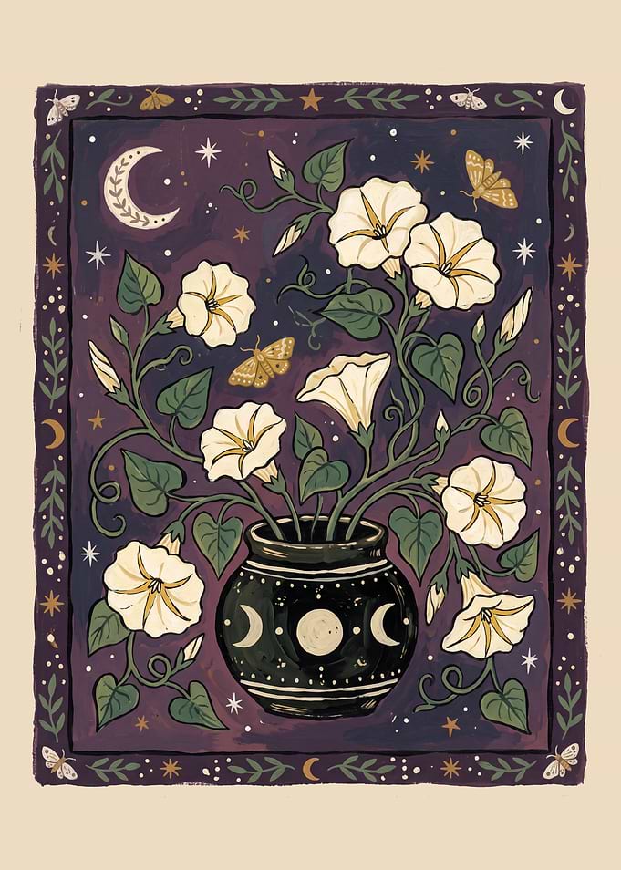 Celestial Moonflower Vase Illustration