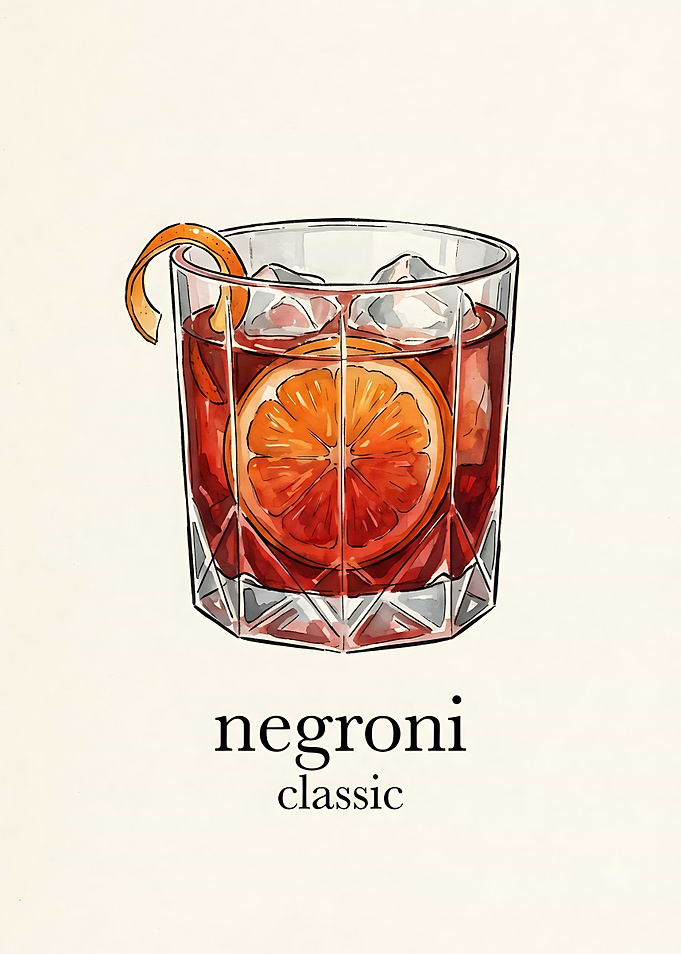 Classic Negroni Cocktail Illustration
