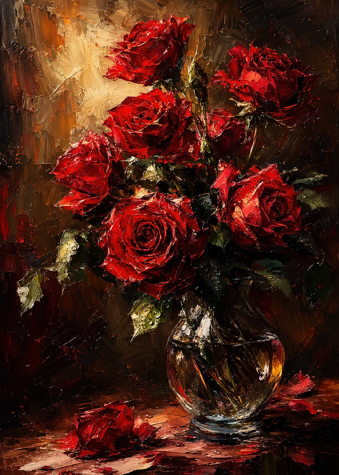 Oil Painting of Red Roses