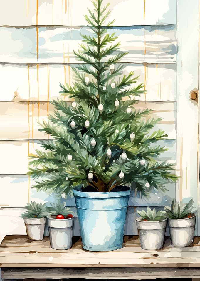 Potted Christmas Tree with Succulents