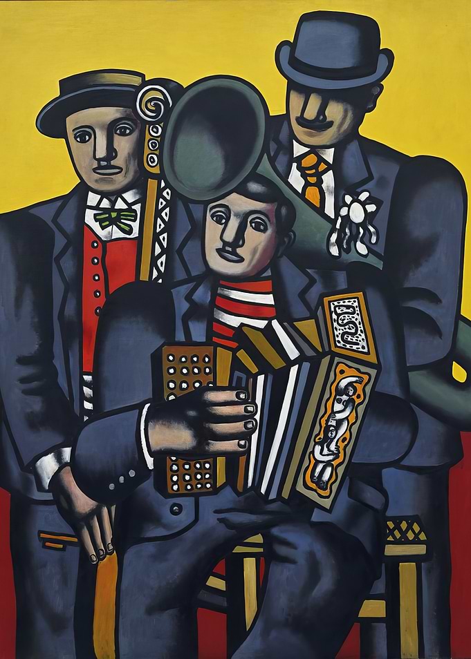 Three Musicians Playing Instruments Painting, Fernand Leger