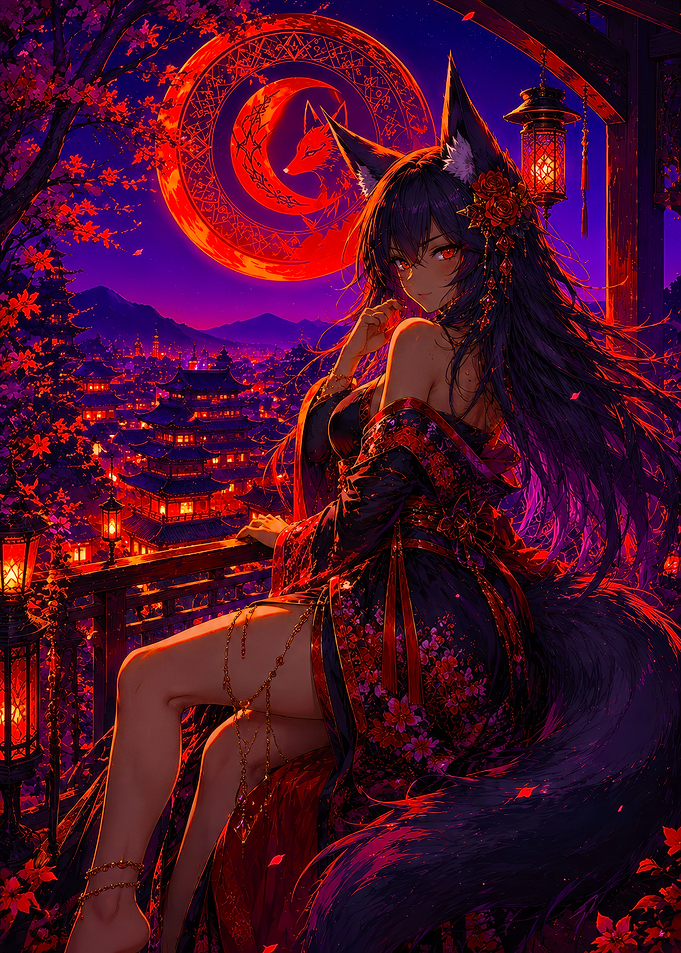 Fox Girl in Traditional Japanese Attire