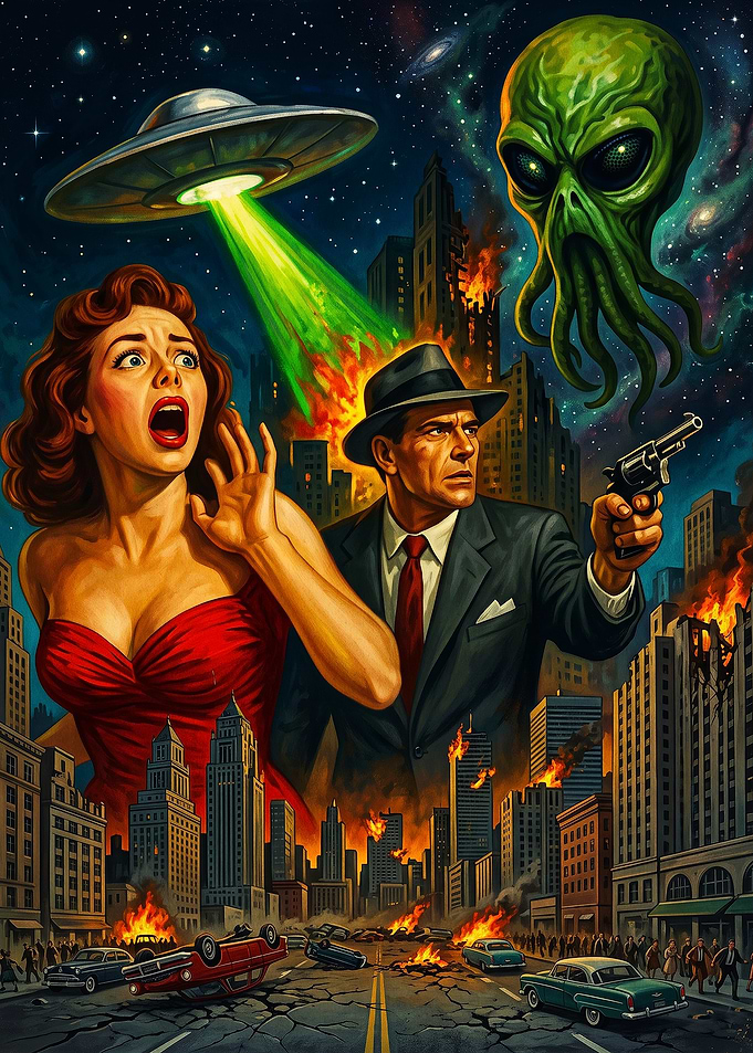 Retro Sci-Fi Alien Invasion Poster