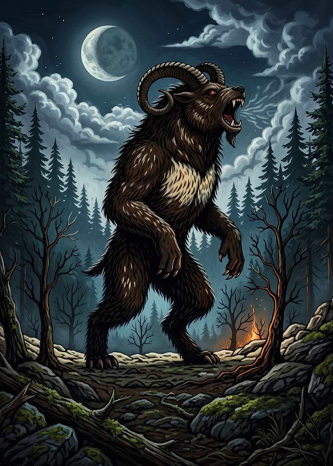 Ferocious Horned Beast in Moonlight