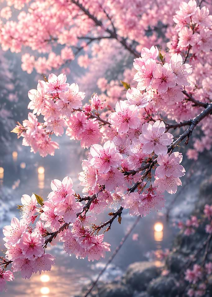 Beautiful Pink Cherry Blossom Branch
