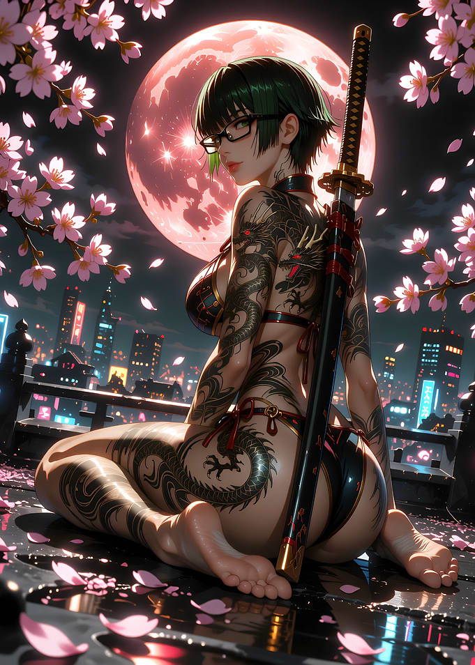 Tattooed Anime Girl with Katana