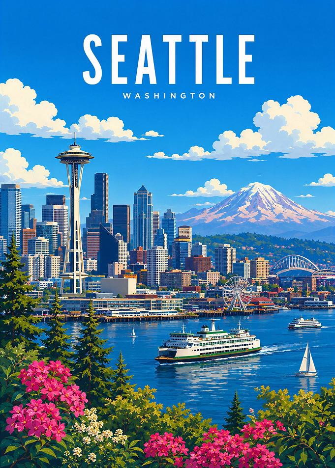 Seattle Washington Travel Poster