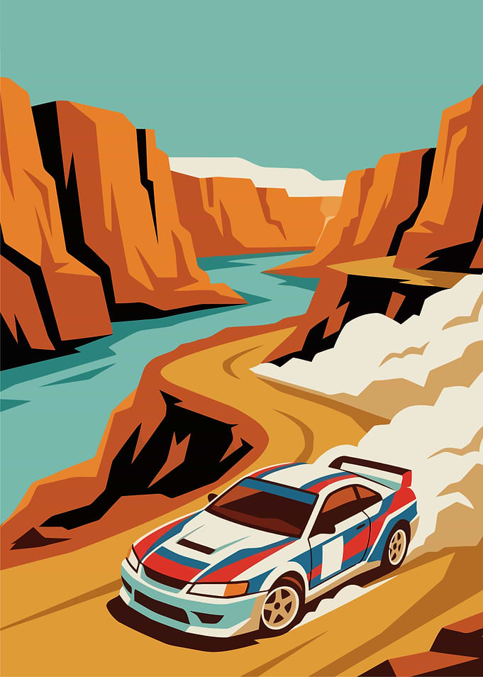 Rally Car Racing Through Canyon