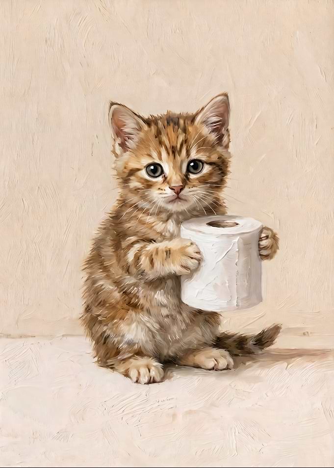 Cute Kitten Holding Toilet Paper Roll