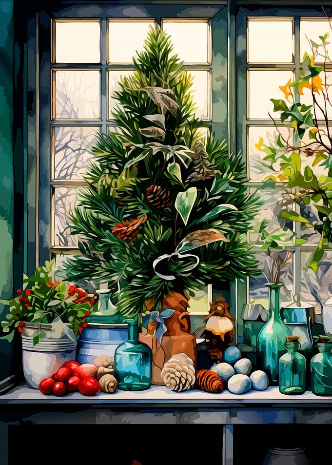 Rustic Christmas Window Still Life