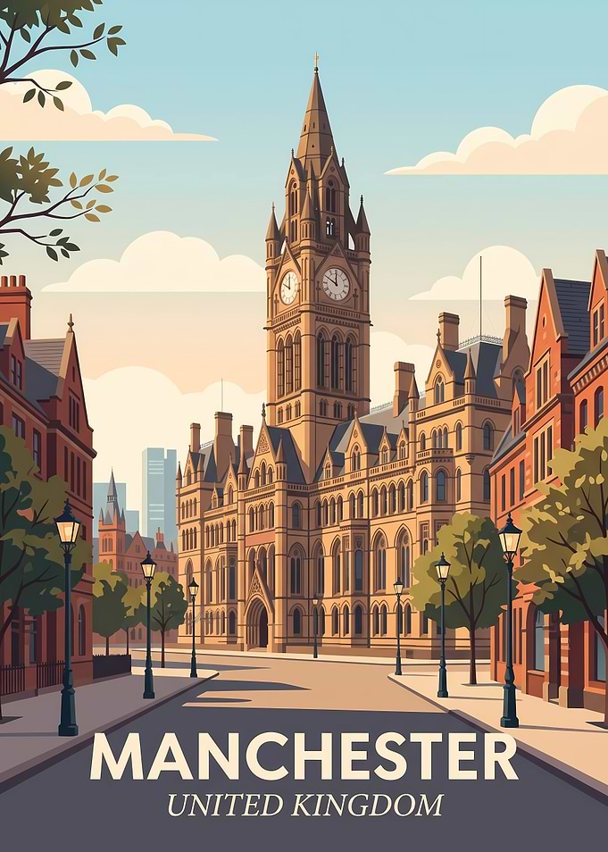 Manchester Town Hall Travel Poster