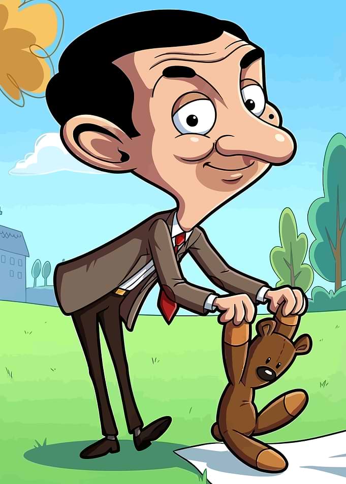 Mr. Bean and Teddy Cartoon Illustration