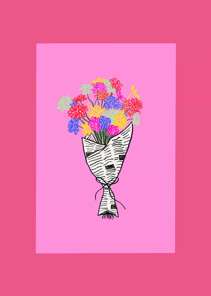 Colorful Bouquet in Newspaper Wrap