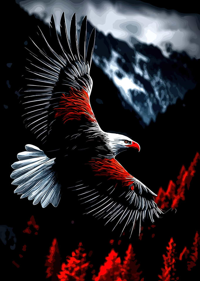Majestic Eagle Soaring Over Red Forest