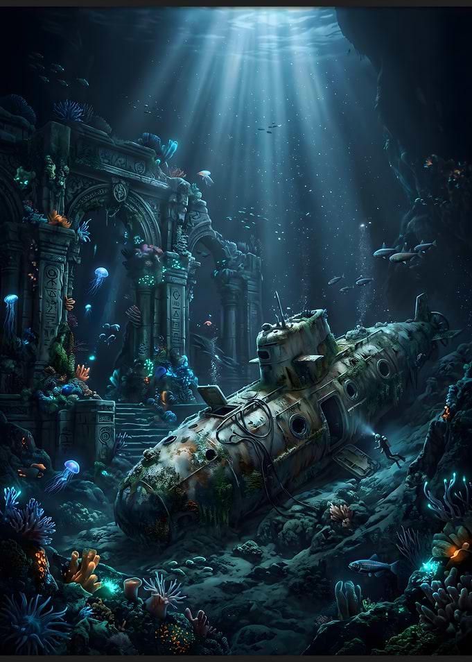 Sunken Submarine in Ancient Ruins